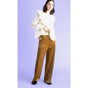 NEW! Suncoo Paris Wide Leg Velvet Velour Dress Pants Relaxed Fit Gold SZ 2